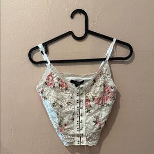 Vintage Forever 21 Floral Lace Crop Top - Pink and White
